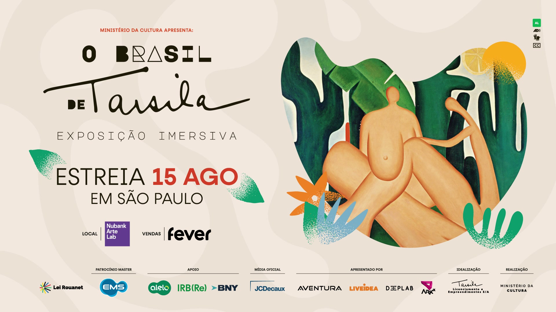 Universo visual da exposição imersiva O Brasil de Tarsila